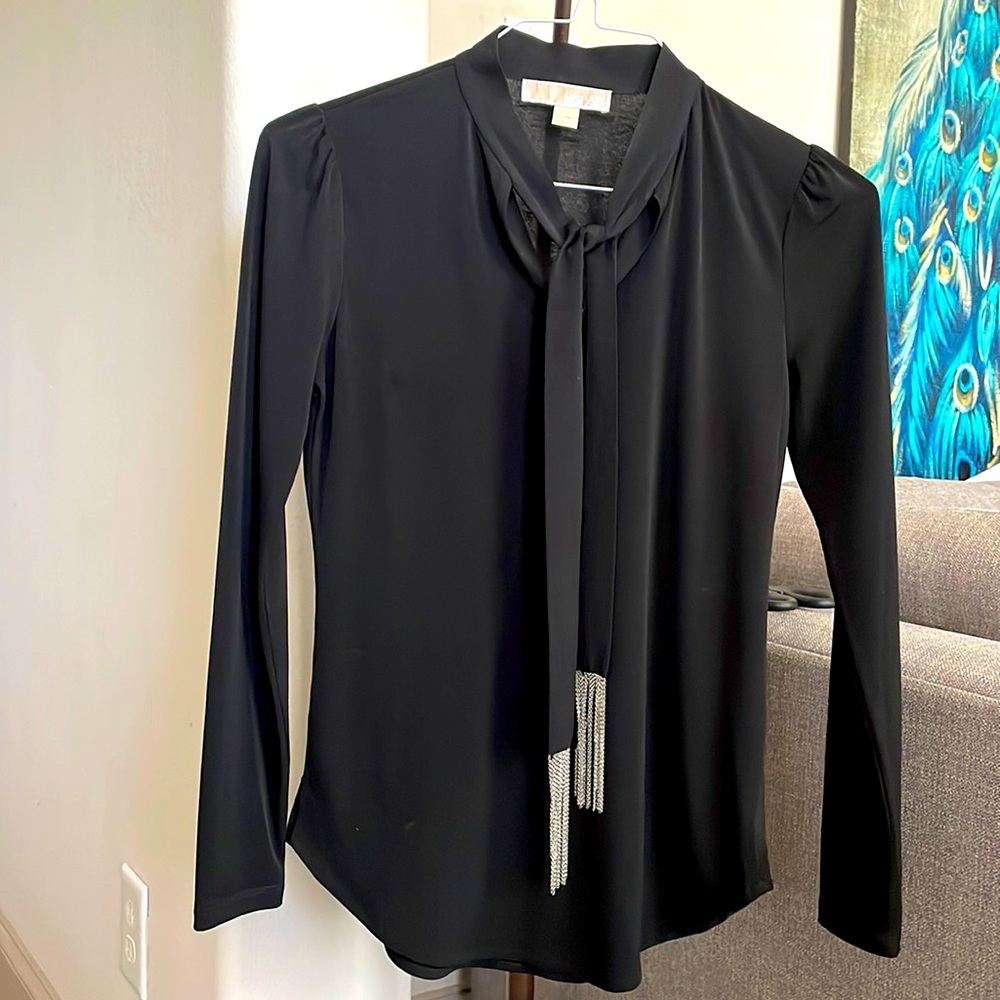 Michael Michael Kors Long Sleeve Black Tie-neck Blouse XS